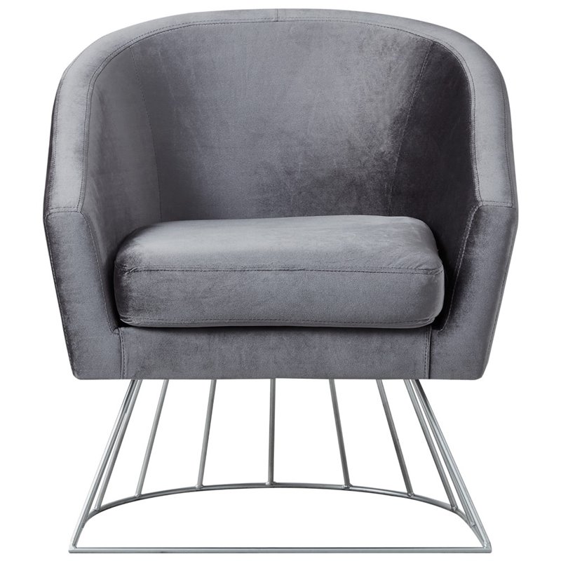 Maklaine Tufted Velvet Barrel Back Accent Chair in Gray/Chrome