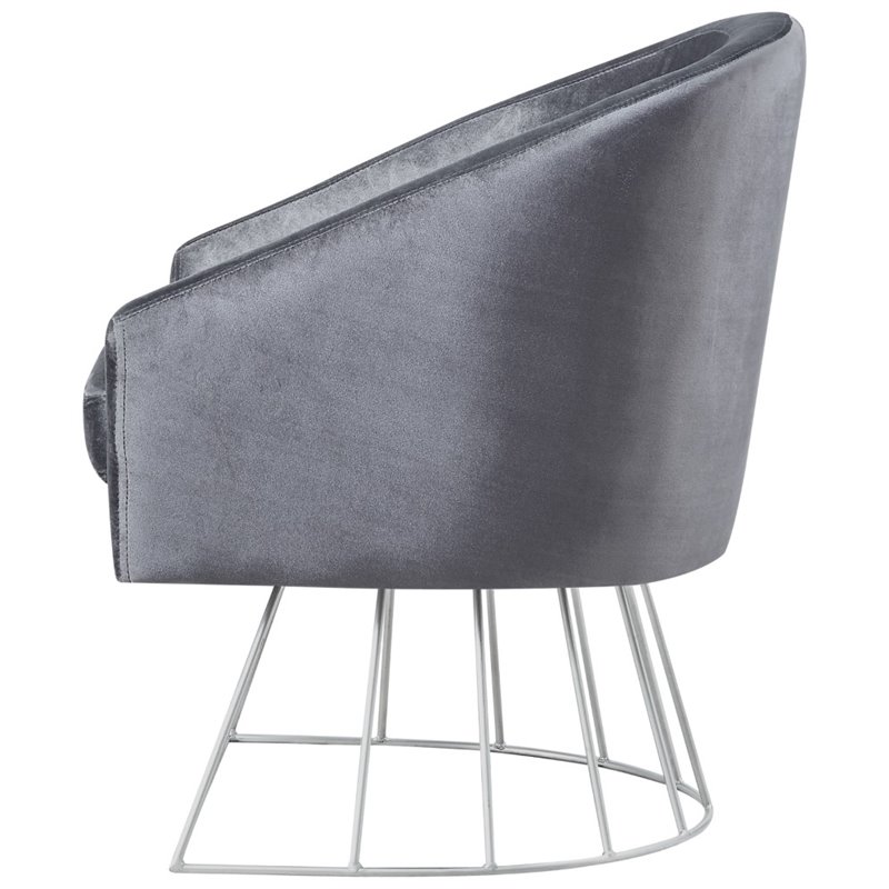 Maklaine Tufted Velvet Barrel Back Accent Chair in Gray/Chrome