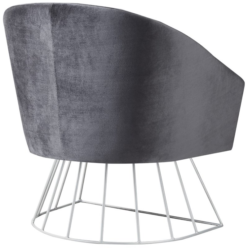 Maklaine Tufted Velvet Barrel Back Accent Chair in Gray/Chrome