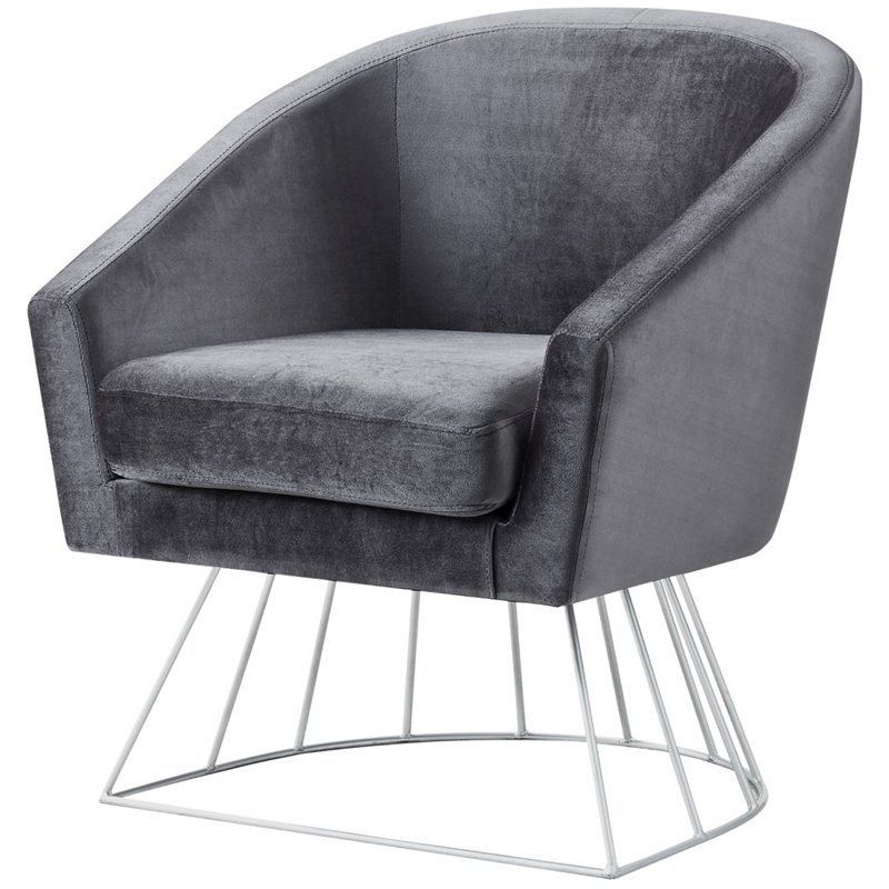Maklaine Tufted Velvet Barrel Back Accent Chair in Gray/Chrome