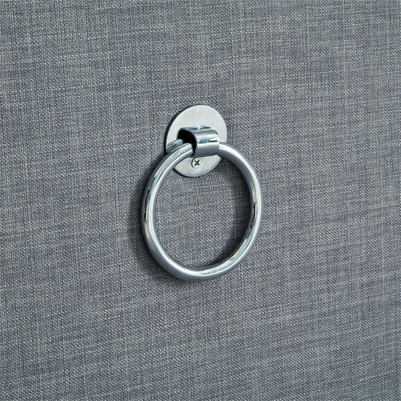 Maklaine Linen Fabric 1Pc Storage Ottoman in Light Gray/Chrome