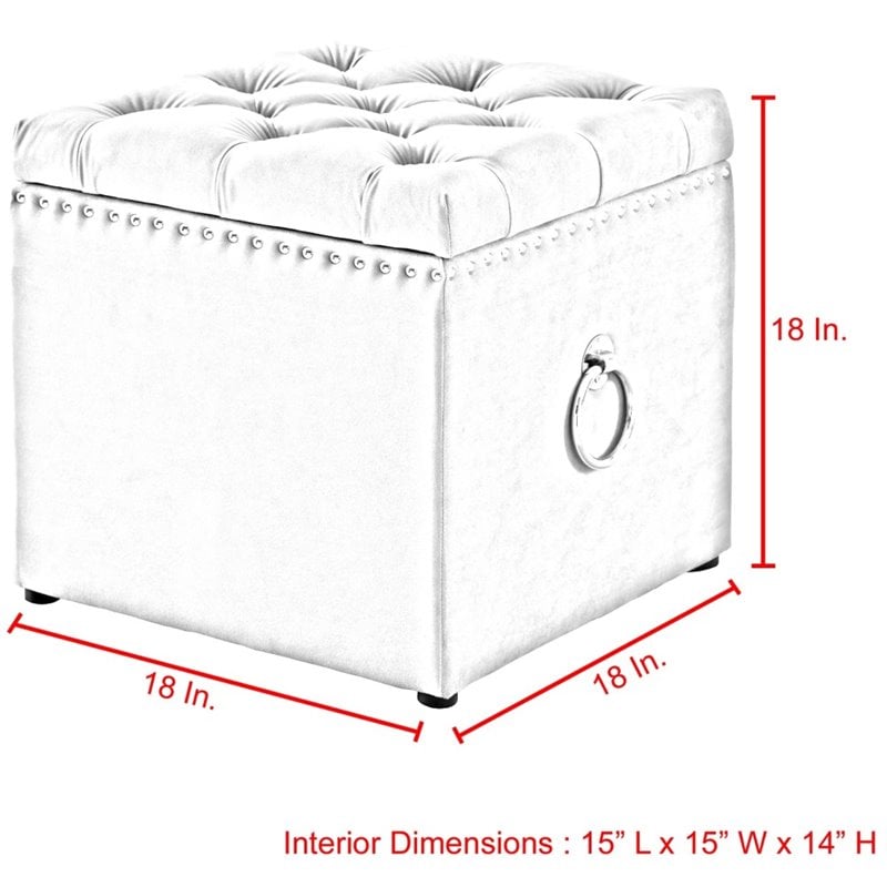 Maklaine Linen Fabric 1Pc Storage Ottoman in Light Gray/Chrome