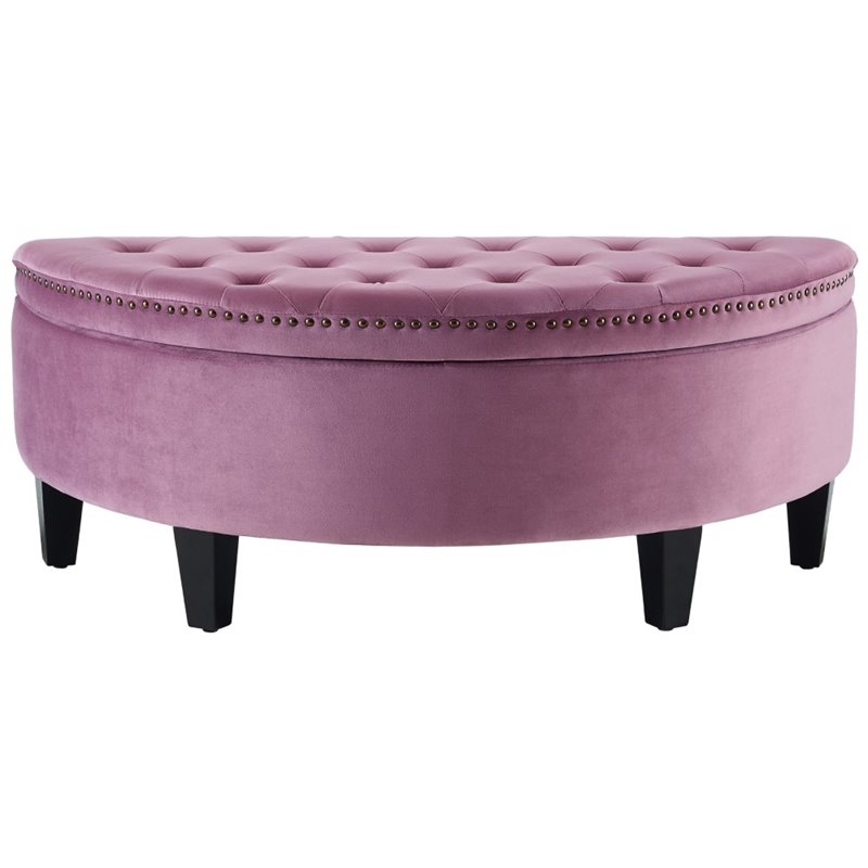 Maklaine Velvet Upholstered Half Moon Storage Ottoman in Mauve