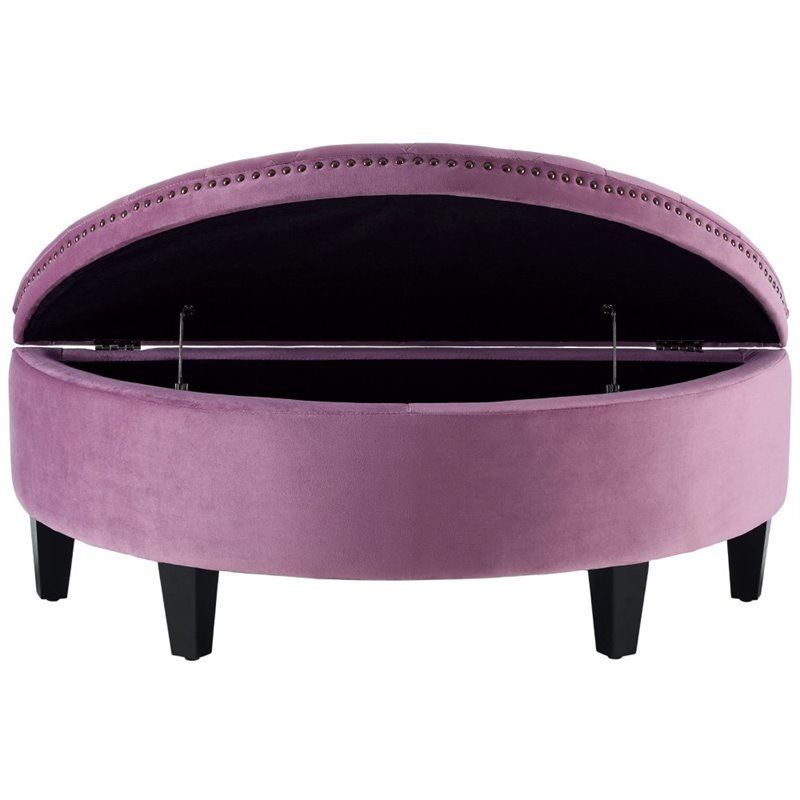 Maklaine Velvet Upholstered Half Moon Storage Ottoman in Mauve