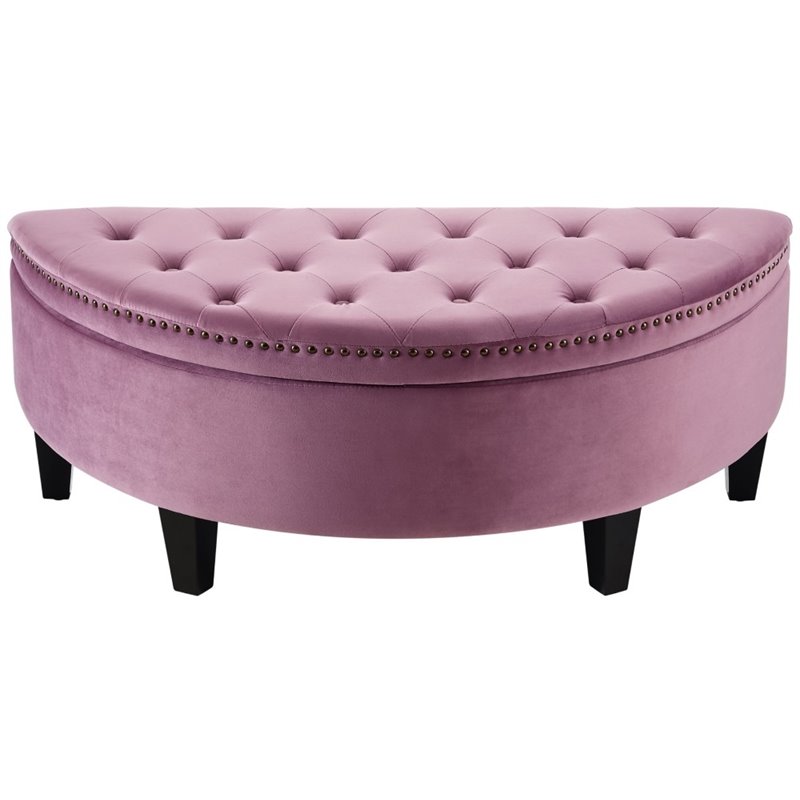 Maklaine Velvet Upholstered Half Moon Storage Ottoman in Mauve