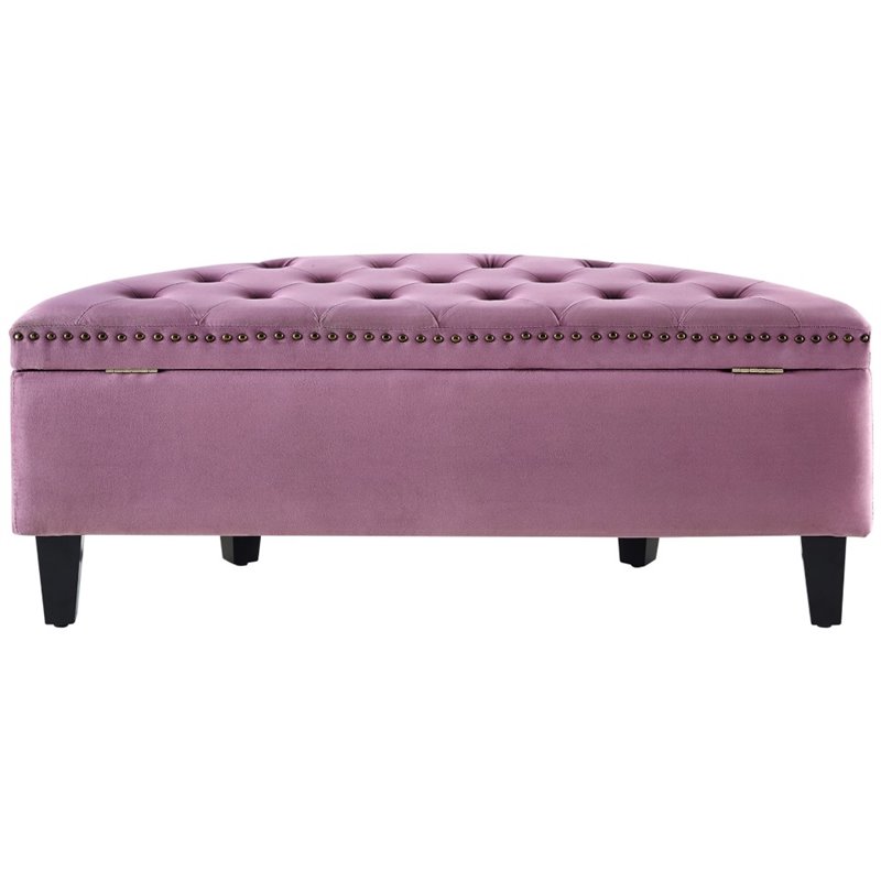 Maklaine Velvet Upholstered Half Moon Storage Ottoman in Mauve