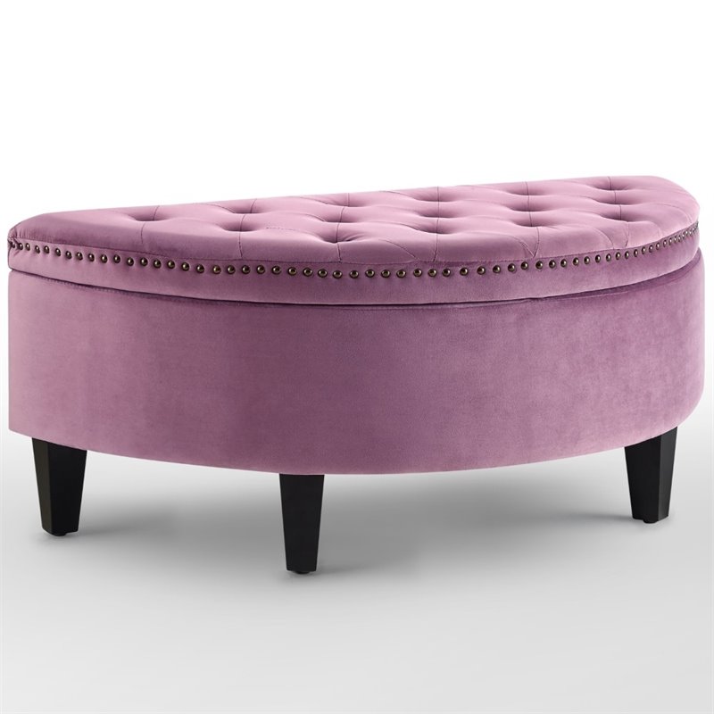 Maklaine Velvet Upholstered Half Moon Storage Ottoman in Mauve