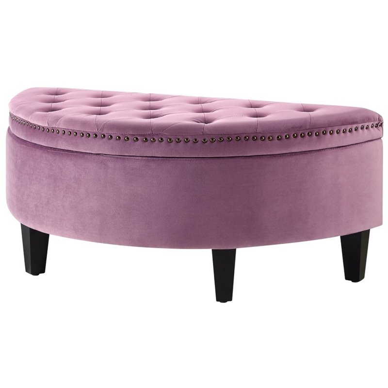 Maklaine Velvet Upholstered Half Moon Storage Ottoman in Mauve