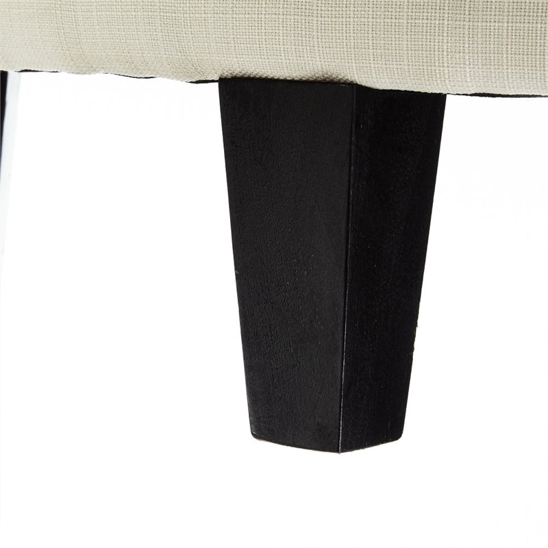 Maklaine Linen Fabric Half Moon Storage Ottoman in Cream/White