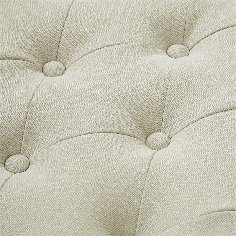 Maklaine Linen Fabric Half Moon Storage Ottoman in Cream/White