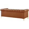 Maklaine Button Tufted Leather Chesterfield Sofa in Brown/Gold