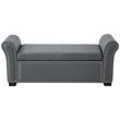 Maklaine Faux Leather Storage Bench with Nail Head Trim in Gray