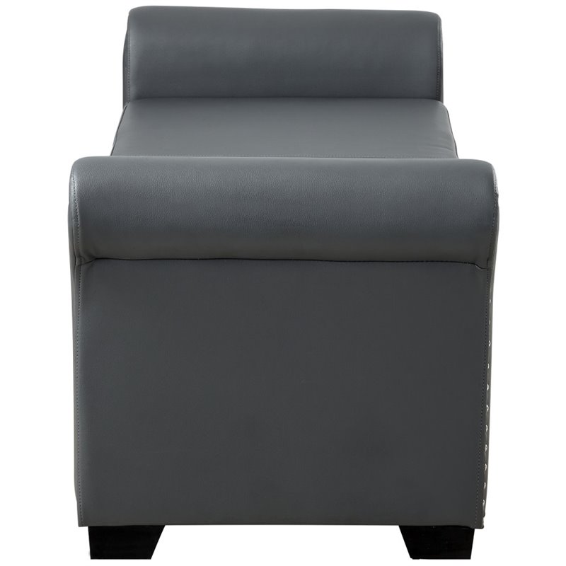 Maklaine Faux Leather Storage Bench with Nail Head Trim in Gray