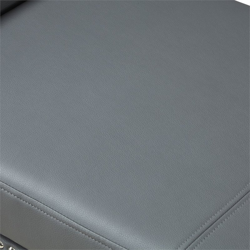 Maklaine Faux Leather Storage Bench with Nail Head Trim in Gray
