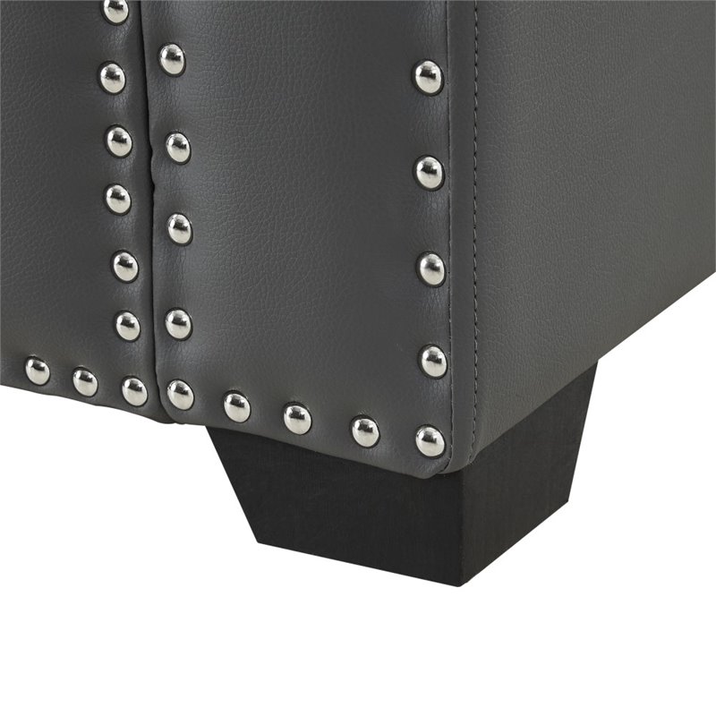 Maklaine Faux Leather Storage Bench with Nail Head Trim in Gray