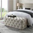 Maklaine Modern Button-Tufted Linen Fabric Bench in Cream/White