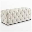 Maklaine Modern Button-Tufted Linen Fabric Bench in Cream/White