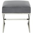 Maklaine Velvet and Stainless Steel Base Ottoman in Gray/Chrome