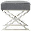 Maklaine Velvet and Stainless Steel Base Ottoman in Gray/Chrome