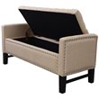 Maklaine Linen Fabric Storage Bench with Nailhead Trim in Beige