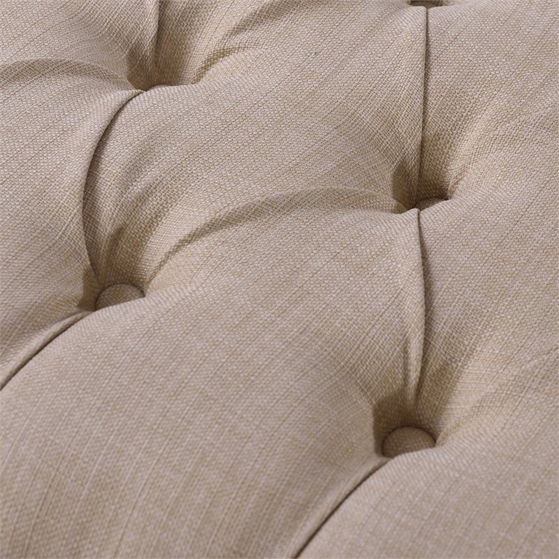 Maklaine Linen Fabric Storage Bench with Nailhead Trim in Beige