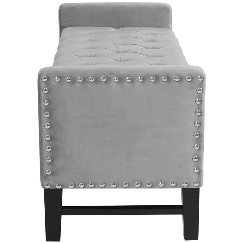 Maklaine Tufted Velvet Storage Bench with Nailhead Trim in Gray