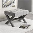 Maklaine Velvet X-Base Ottoman with Nailhead Trim in Light Gray