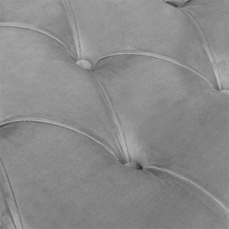 Maklaine Velvet X-Base Ottoman with Nailhead Trim in Light Gray