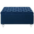 Maklaine Velvet Square Storage Ottoman with Lucite Legs in Blue