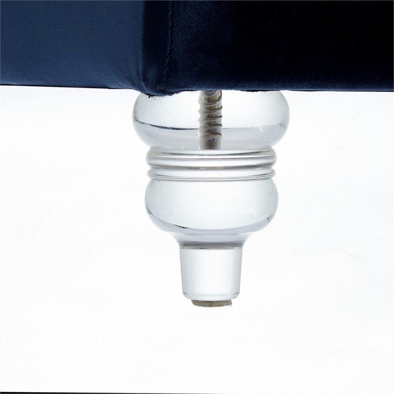 Maklaine Velvet Square Storage Ottoman with Lucite Legs in Blue