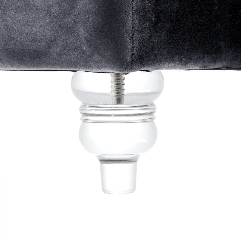 Maklaine Velvet Square Storage Ottoman with Lucite Legs in Gray