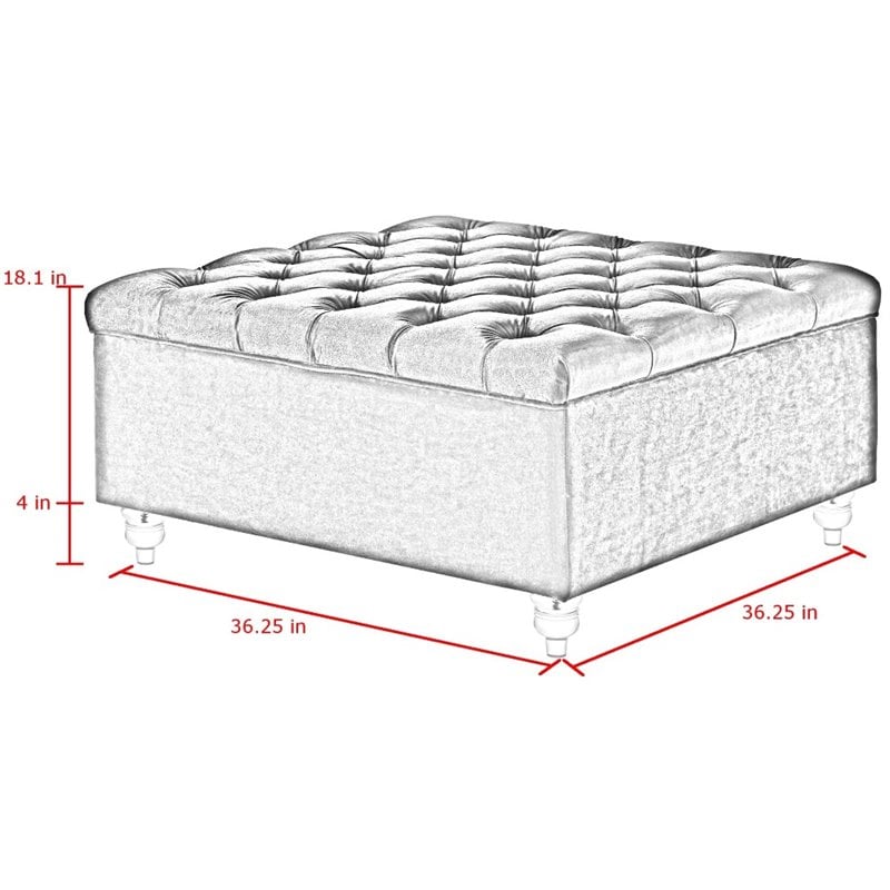 Maklaine Velvet Square Storage Ottoman with Lucite Legs in Gray