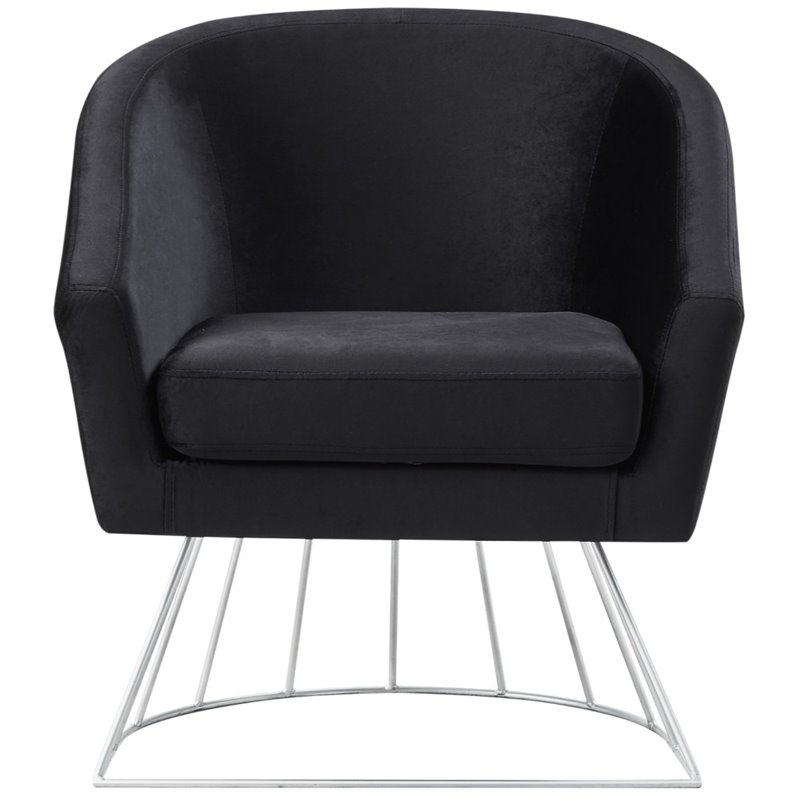 Maklaine Tufted Velvet Barrel Back Accent Chair in Black/Chrome