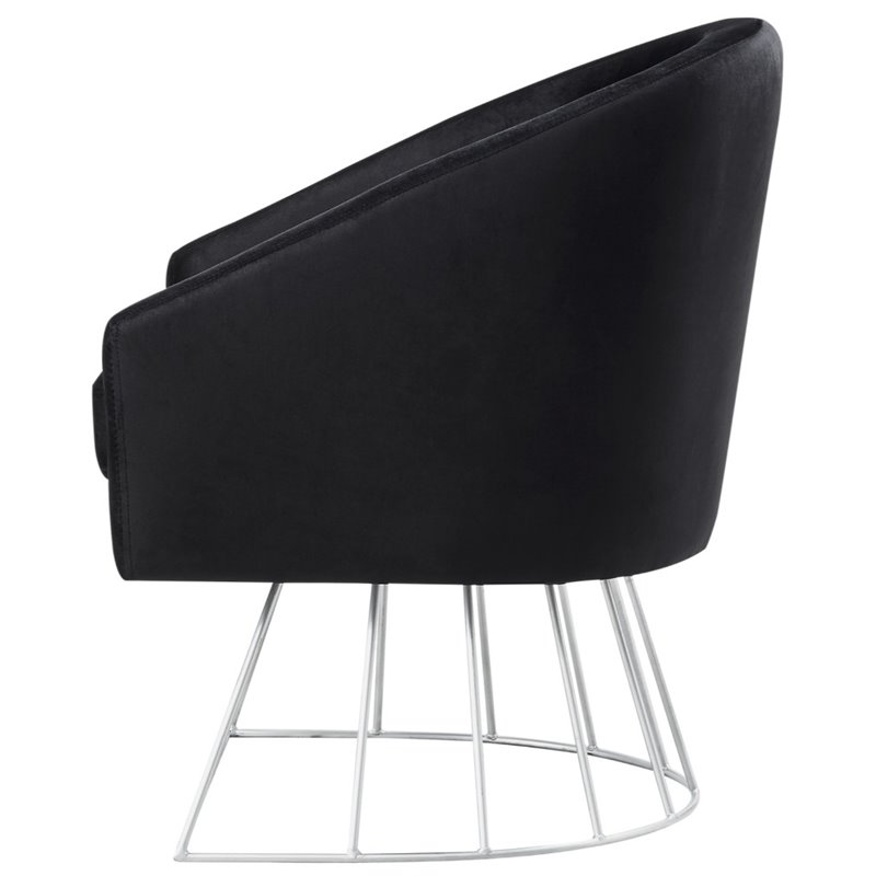 Maklaine Tufted Velvet Barrel Back Accent Chair in Black/Chrome