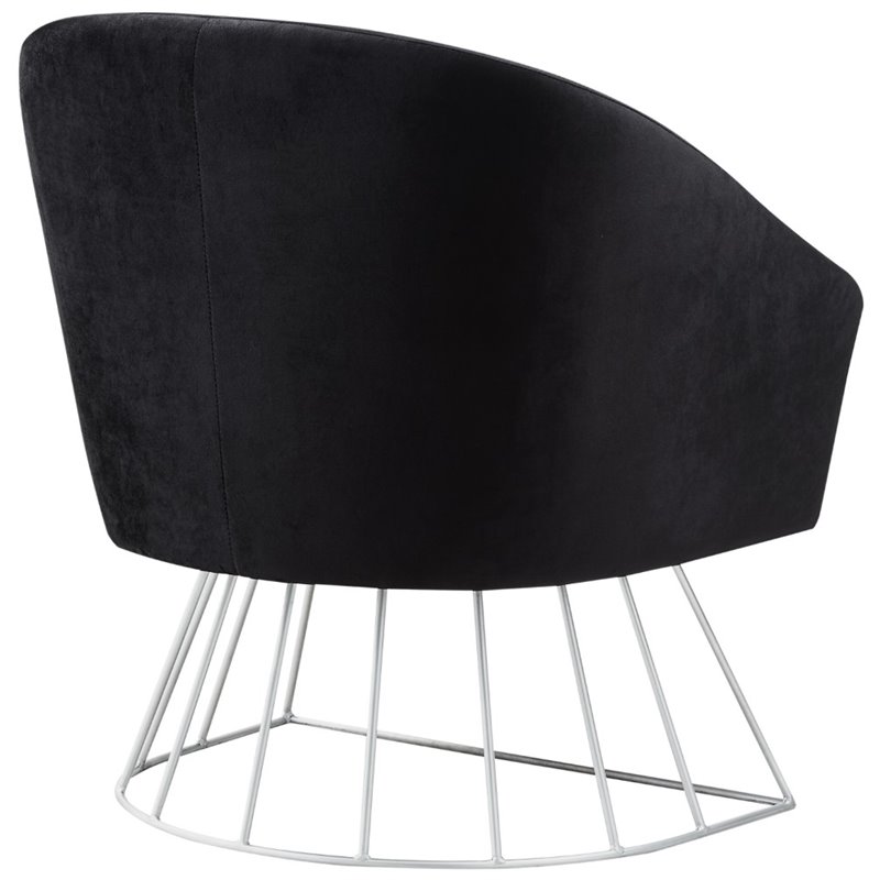 Maklaine Tufted Velvet Barrel Back Accent Chair in Black/Chrome