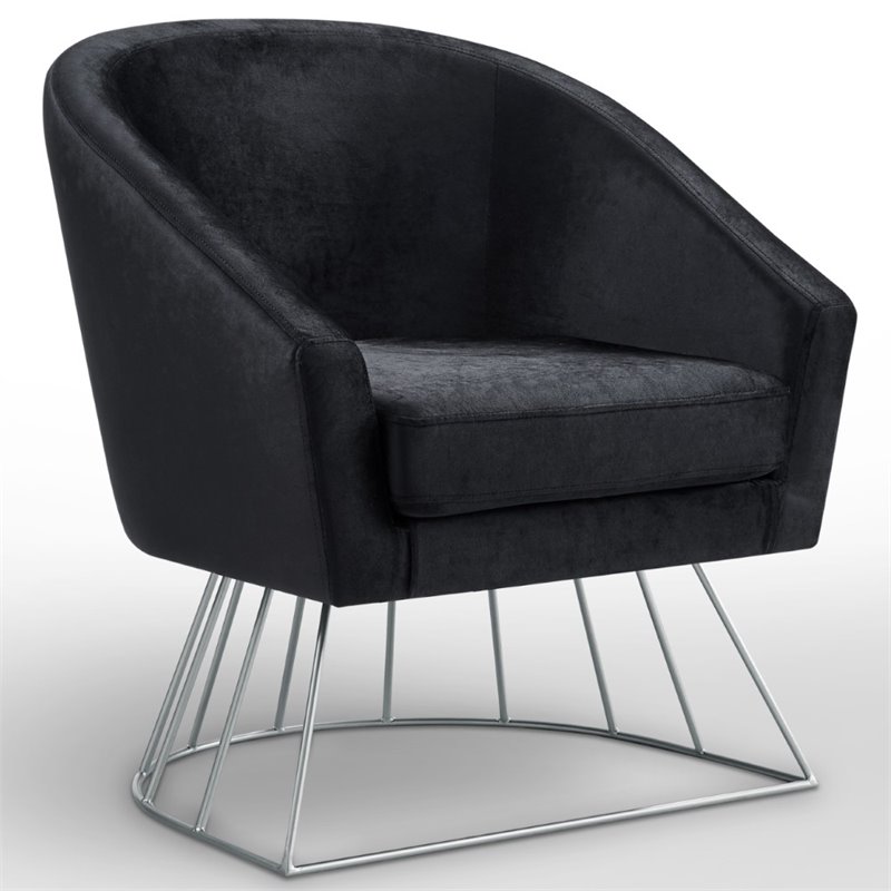 Maklaine Tufted Velvet Barrel Back Accent Chair in Black/Chrome