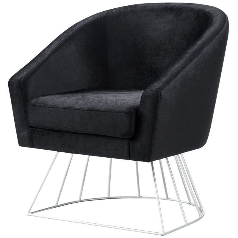 Maklaine Tufted Velvet Barrel Back Accent Chair in Black/Chrome
