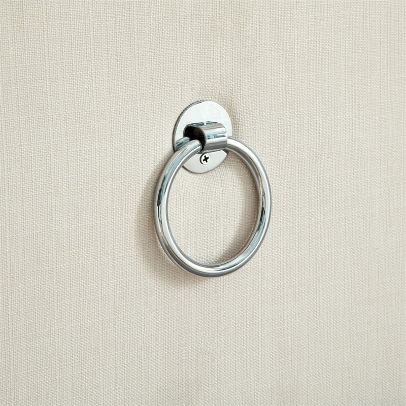 Maklaine Linen Fabric 1Pc Storage Ottoman in Cream White/Chrome