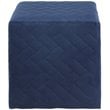 Maklaine Modern Quilted Velvet Upholstered Cube Ottoman in Navy