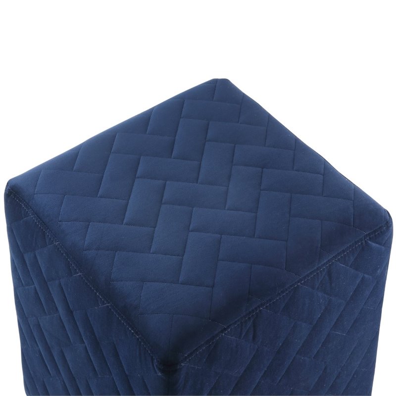 Maklaine Modern Quilted Velvet Upholstered Cube Ottoman in Navy
