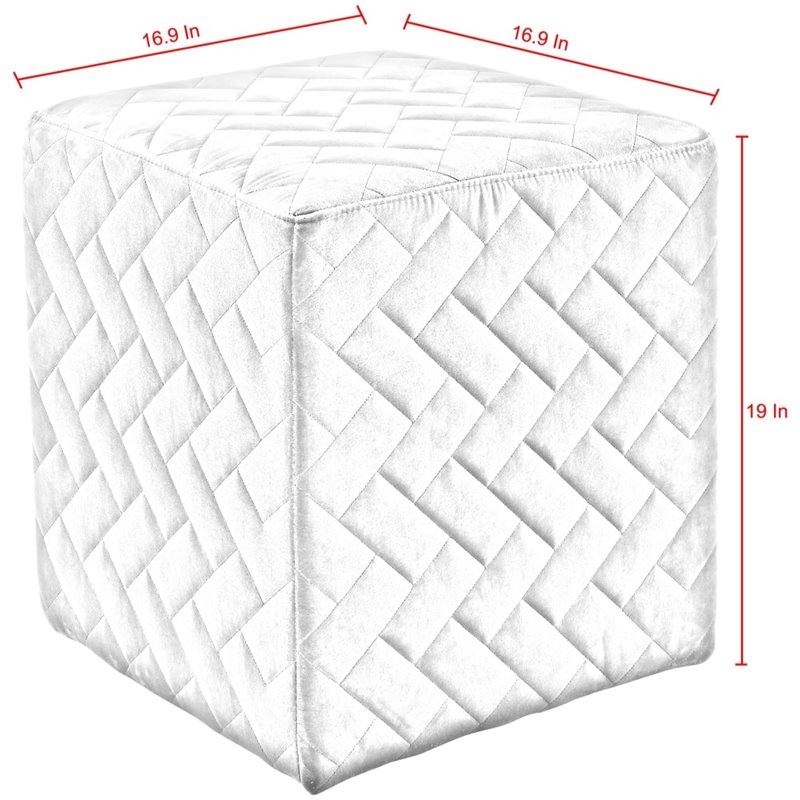 Maklaine Modern Quilted Velvet Upholstered Cube Ottoman in Navy