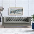 Maklaine Button Tufted Leather Chesterfield Sofa in Gray/Chrome