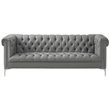 Maklaine Button Tufted Leather Chesterfield Sofa in Gray/Chrome