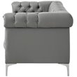Maklaine Button Tufted Leather Chesterfield Sofa in Gray/Chrome