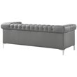Maklaine Button Tufted Leather Chesterfield Sofa in Gray/Chrome