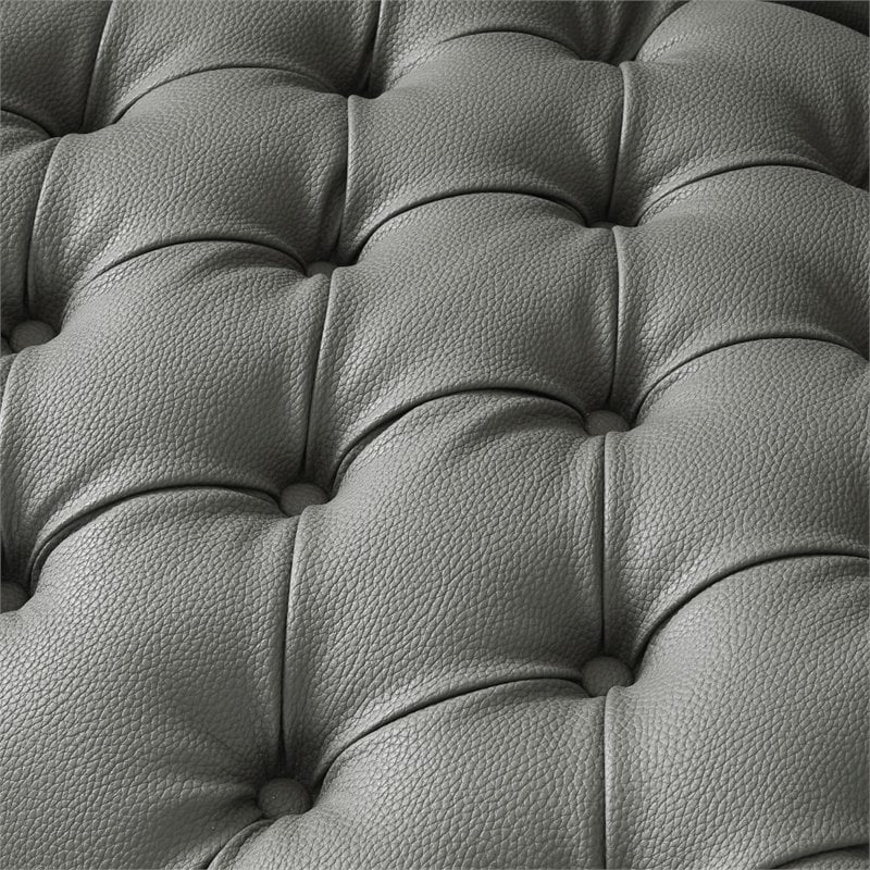 Maklaine Button Tufted Leather Chesterfield Sofa in Gray/Chrome