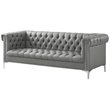 Maklaine Button Tufted Leather Chesterfield Sofa in Gray/Chrome