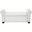 Maklaine Faux Leather Storage Bench with Nail Head Trim in Ivory