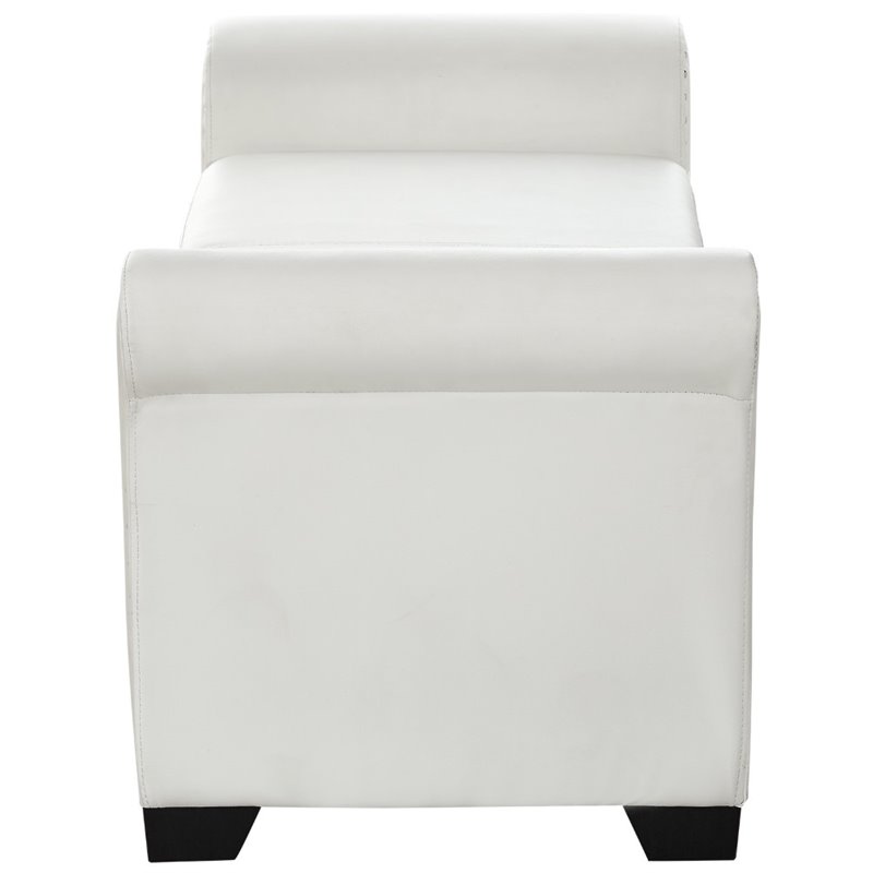 Maklaine Faux Leather Storage Bench with Nail Head Trim in Ivory