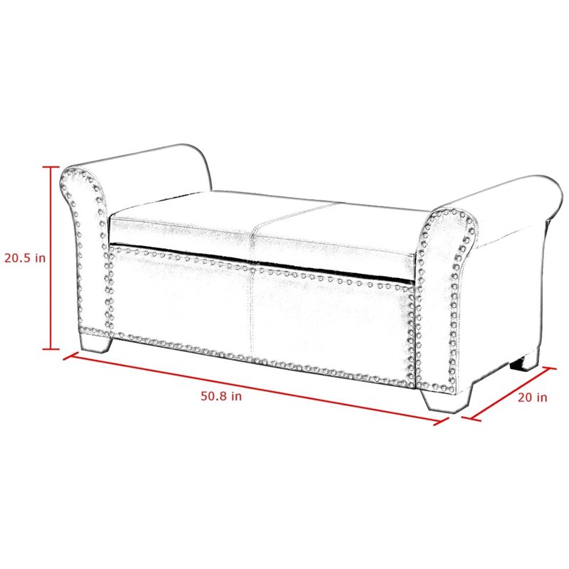 Maklaine Faux Leather Storage Bench with Nail Head Trim in Ivory